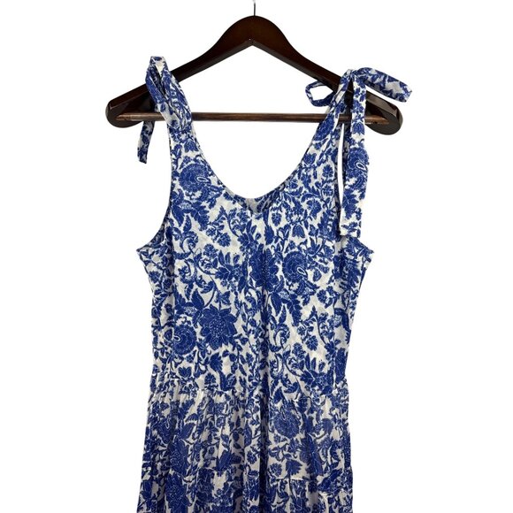 Women’s Free People Medium Blue & White Floral Maxi Dress with Tie Straps - Picture 5 of 7